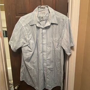 David Taylor Size 16 1/2 Light Blue Striped Men's Shirt